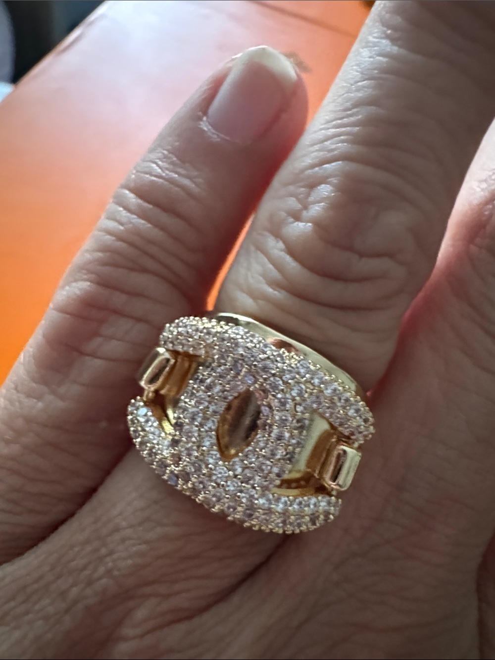 Gold Crystal Statement Ring - Women's Fashion Jewelry size 7